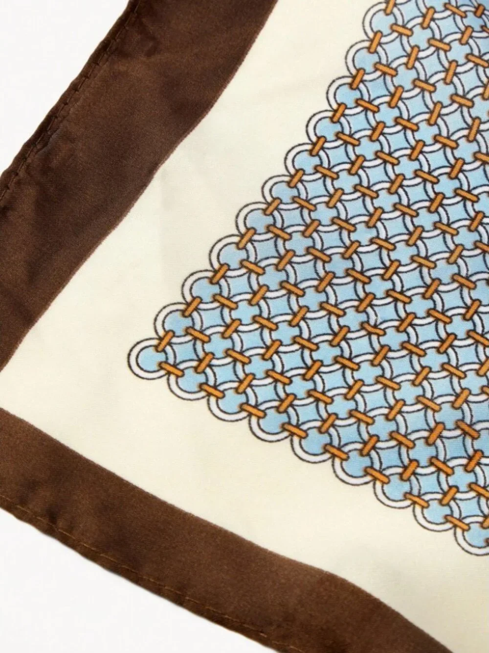 Brown & Blue Chain-Print Square Scarf Neck Tie